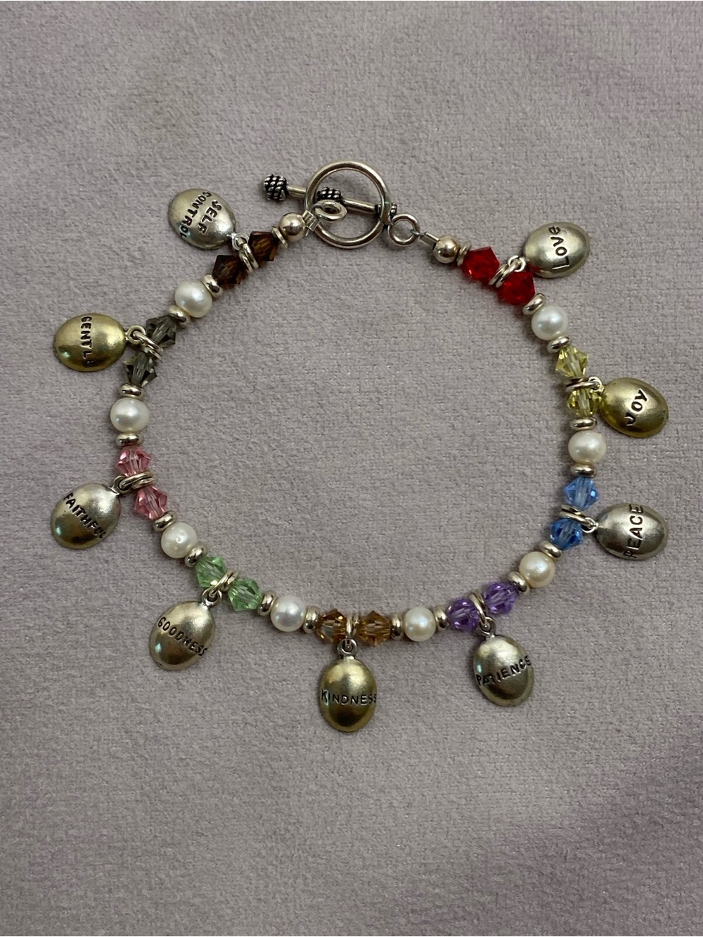 925 Sterling Silver Fruit of the Spirit Charm Bracelet Crystal Beads